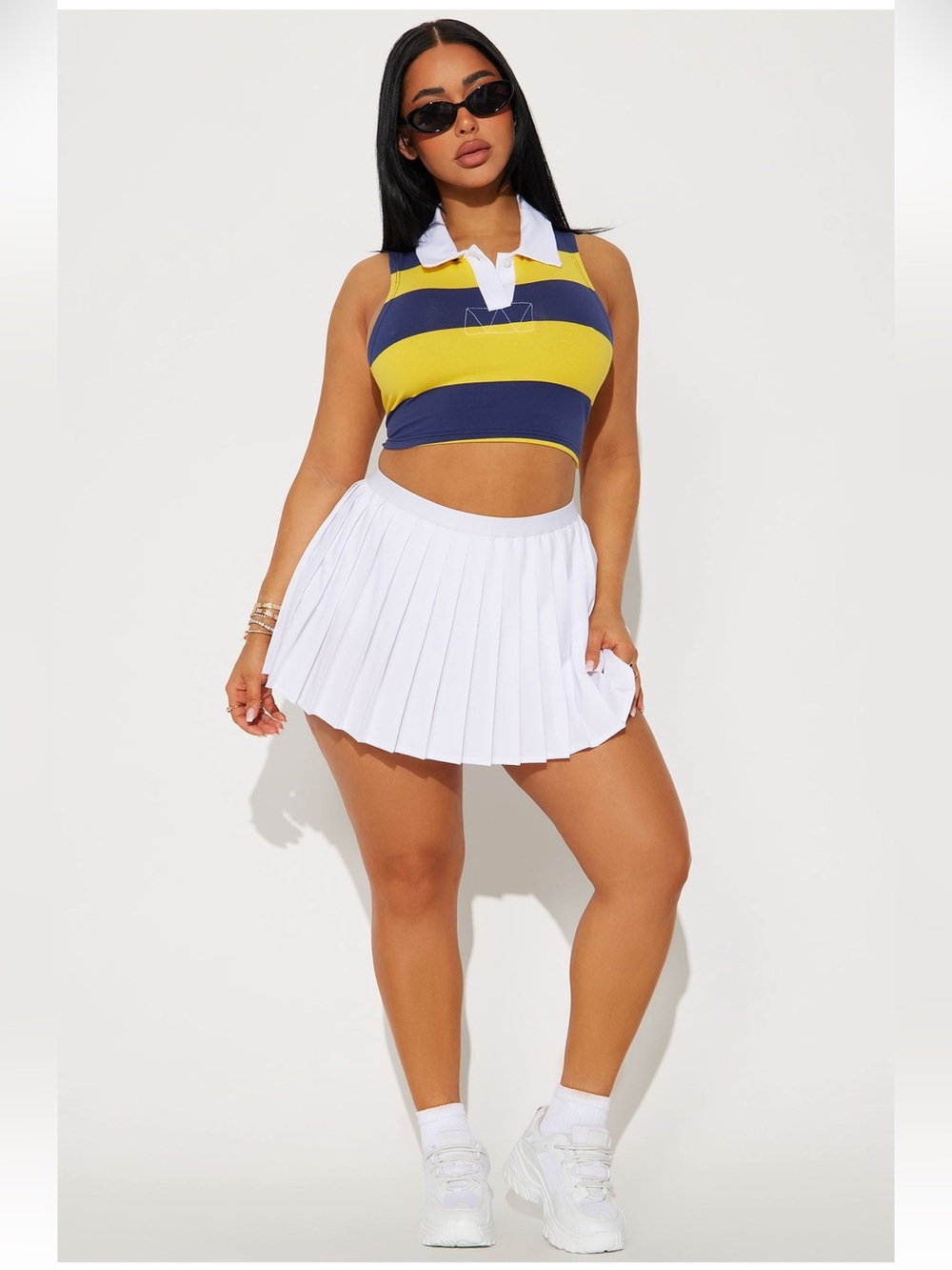 Fashion Nova Game Day Cropped Polo - Yellow/Combo - Picture 2 of 3